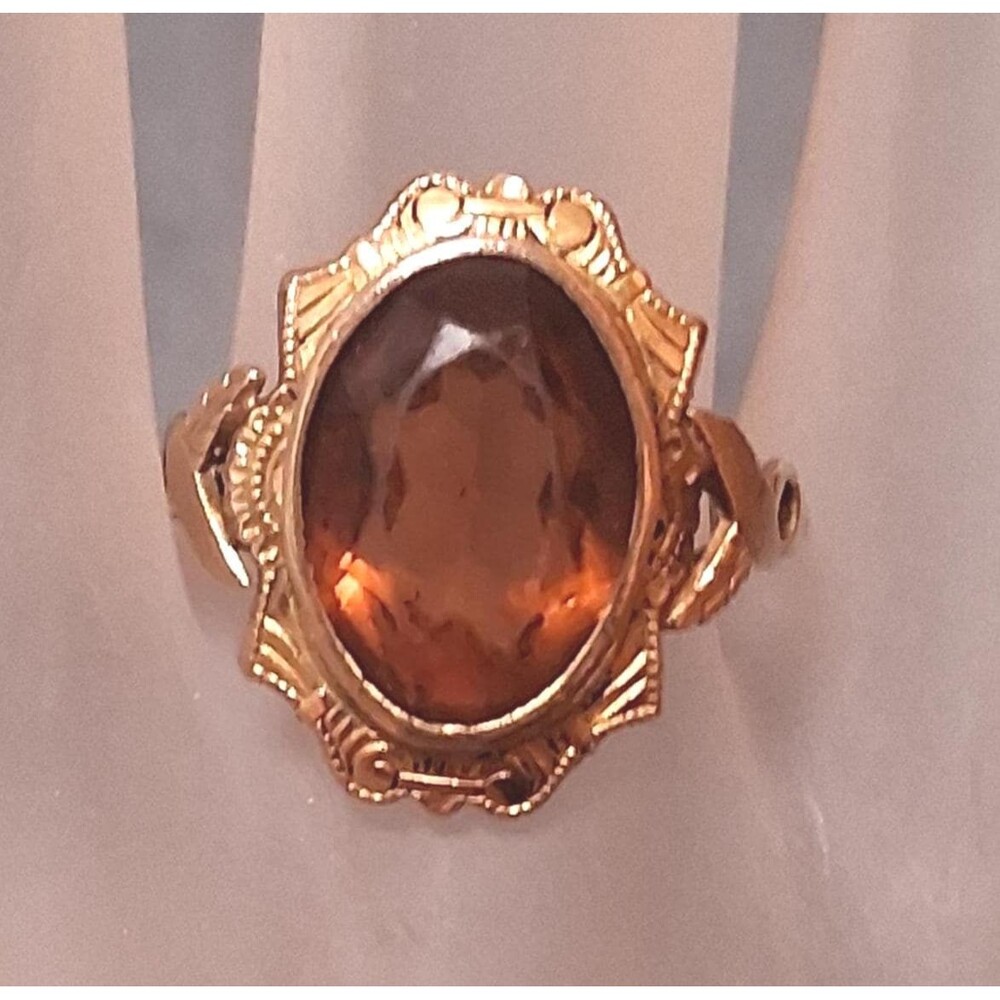 Clark & Coombs 10K Gold Filled Topaz Glass Ring 8.5